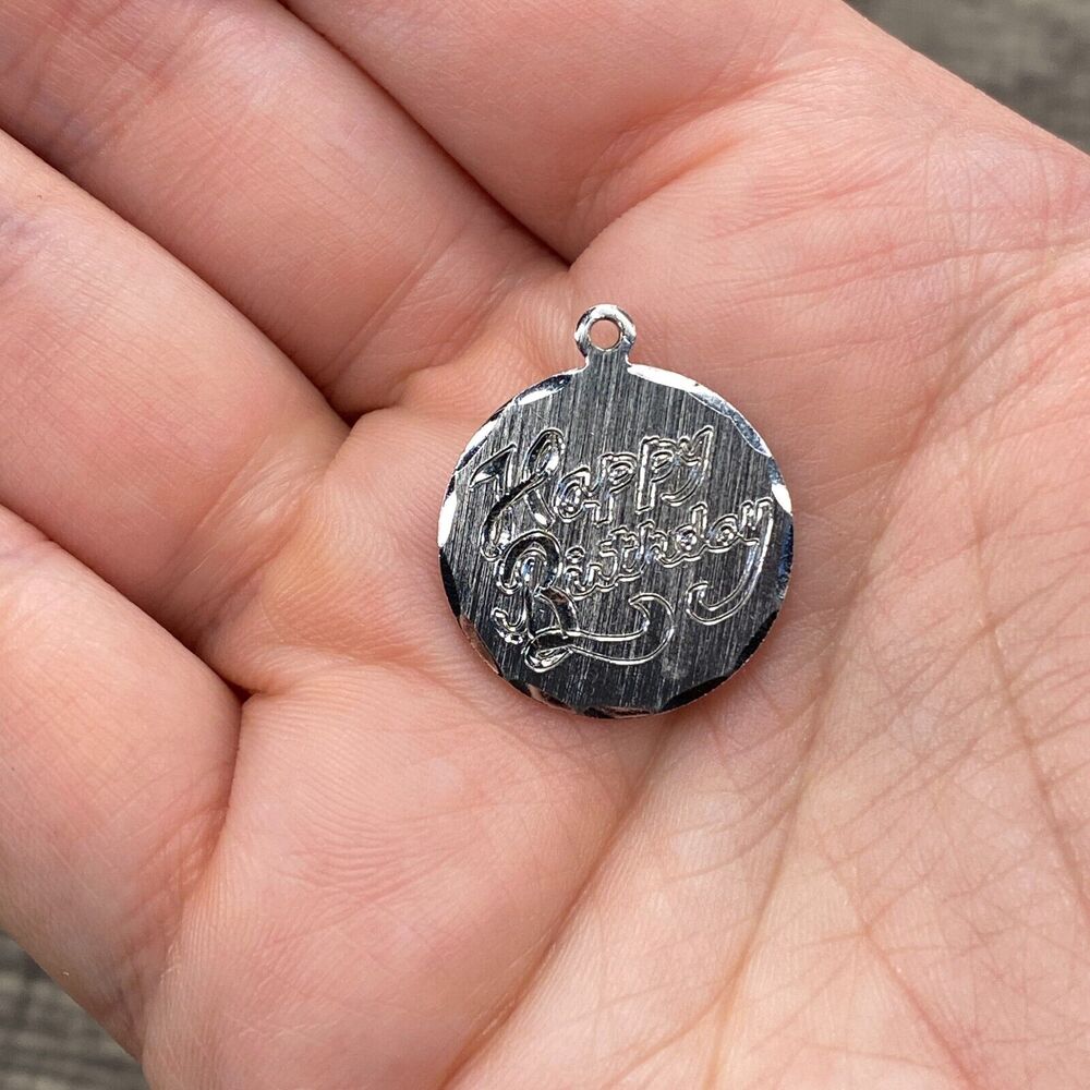Vintage Elco 925 Sterling Silver "Happy Birthday" Etched Disc Pendant Charm